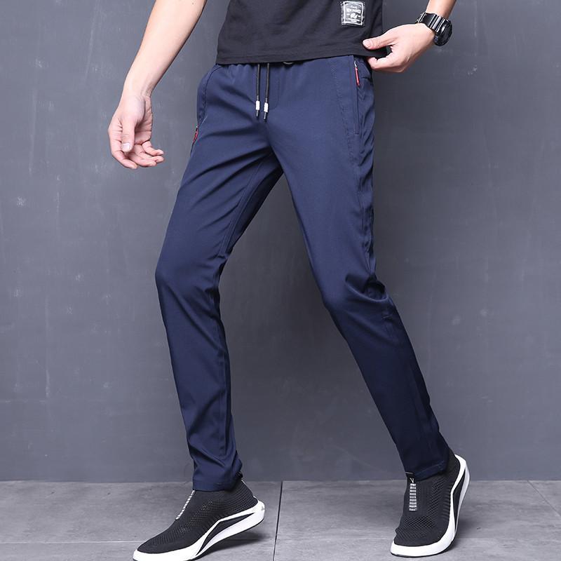 

Summer Pants Mens Skinny Stretch Korean Casual Slacks Slim Fit Chino Elastic Waist Jogger Dress Trousers Male Black Blue, 928 black