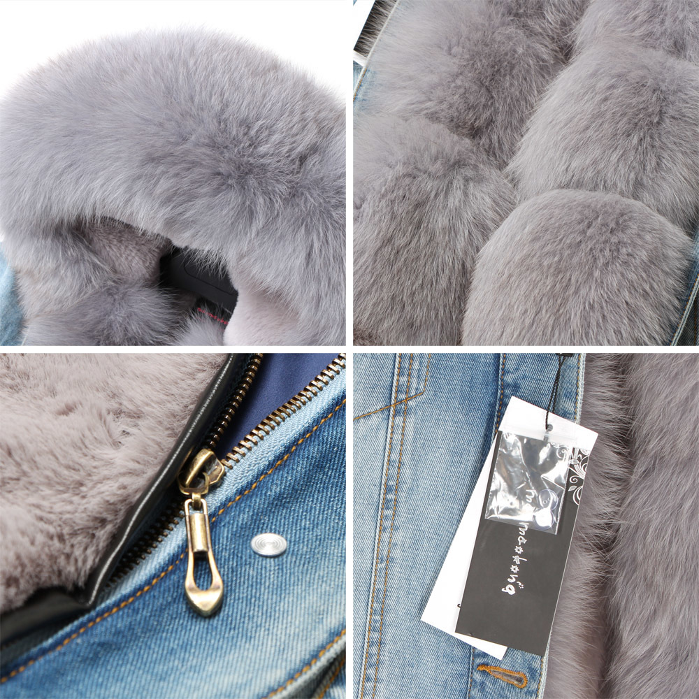 Maomaokong natural fox fur big fur collar Jacket jacket denim Loose fashion fur Removable lining Park leather coat women's cloth 201217