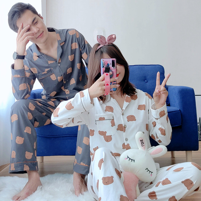 Japanese style new spring and autumn couple cotton long-sleeved trousers pajamas suit female four seasons home service suit men 201114