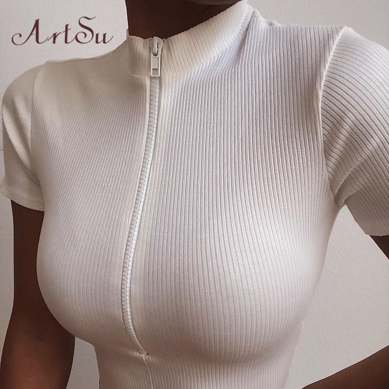 ArtSu Female Sexy Zipper T-shirt New Standing Collar Solid Knit Crop Tops Slim Fit Tops Short Sleeve T-shirts ASTS60285 Y200824, White
ArtSu Female Sexy Zipper T-shirt New Standing Collar Solid Knit Crop Tops Slim Fit Tops Short Sleeve T-shirts ASTS60285 Y200824, White