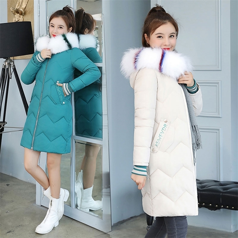 Long Colorful Fur Women Hooded Bakery Oversize Winter Down Coat Thick Warm Jacket Cotton Padded Wadded Parkas Big Pocket Y201001