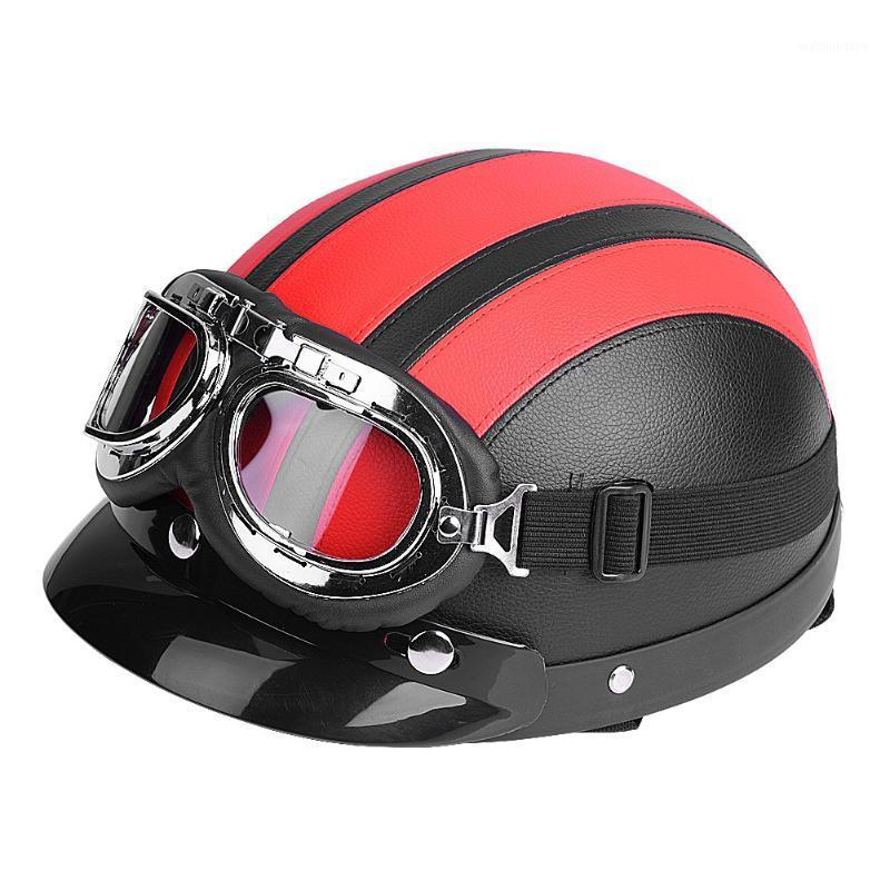 Universal Motorcycle Scooter Synthetic Leather Open Face Half Helmet with removable leather scarf and UV-resistant Goggles1, Red 
Universal Motorcycle Scooter Synthetic Leather Open Face Half Helmet with removable leather scarf and UV-resistant Goggles1, Red