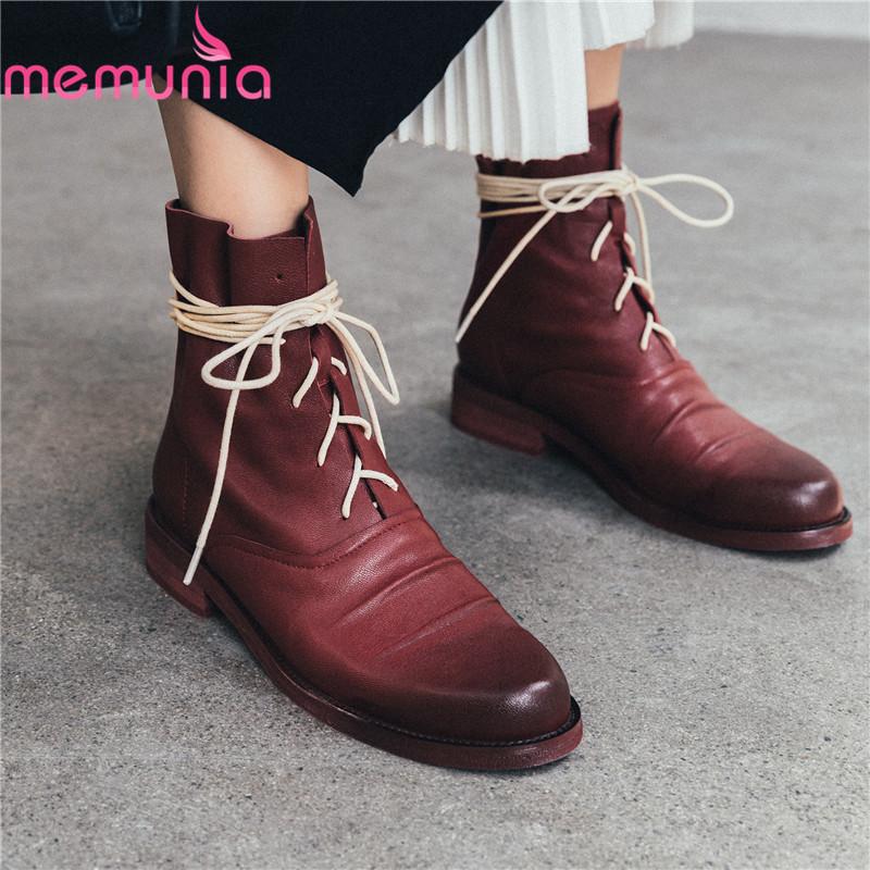 MEMUNIA 2020 hot sale genuine leather ankle boots for women round toe lace up low heels shoes fashion Motorcycle Boots woman, Black
MEMUNIA 2020 hot sale genuine leather ankle boots for women round toe lace up low heels shoes fashion Motorcycle Boots woman, Black
