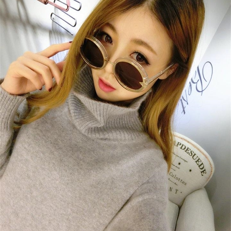autumn and winter high-neck cashmere sweater ladies sweater long loose knit pullover shirt 201201