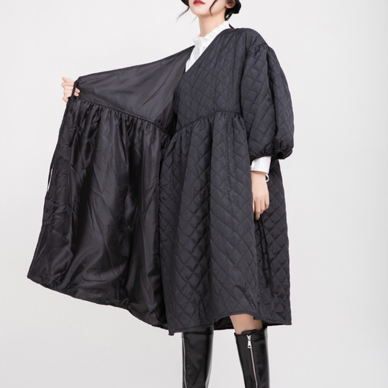 SHENGPALAE Black Korean Fashion Winter Jacket Jackets V Collar Half Sleeve Loose Big Personality Large Hem Coat Women JL103 201217