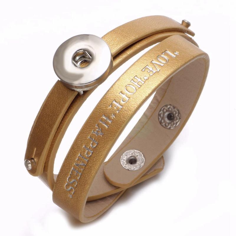New Arrivals Gold PU Leather DIY Lucky Armband Snap Bracelet 18mm Snap Button Jewelry For Jewelry SZ0479a
New Arrivals Gold PU Leather DIY Lucky Armband Snap Bracelet 18mm Snap Button Jewelry For Jewelry SZ0479a