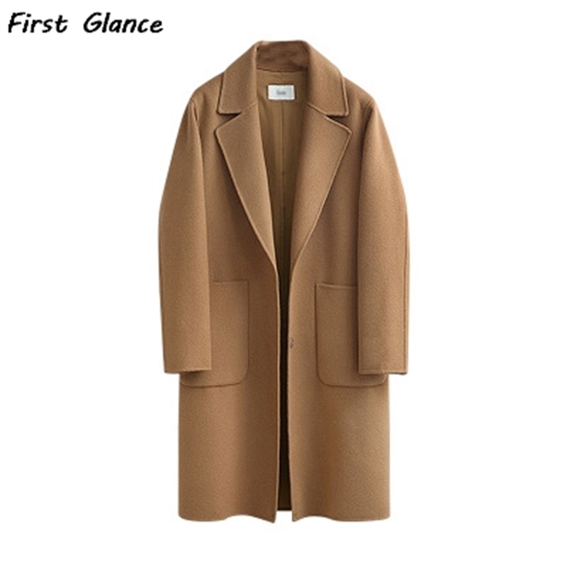 Autumn And Winter Fashion OL Style Women's Plus-size New Pure Color Woolen Coat In The long Style Loose And Heavy Warm Coat 201216