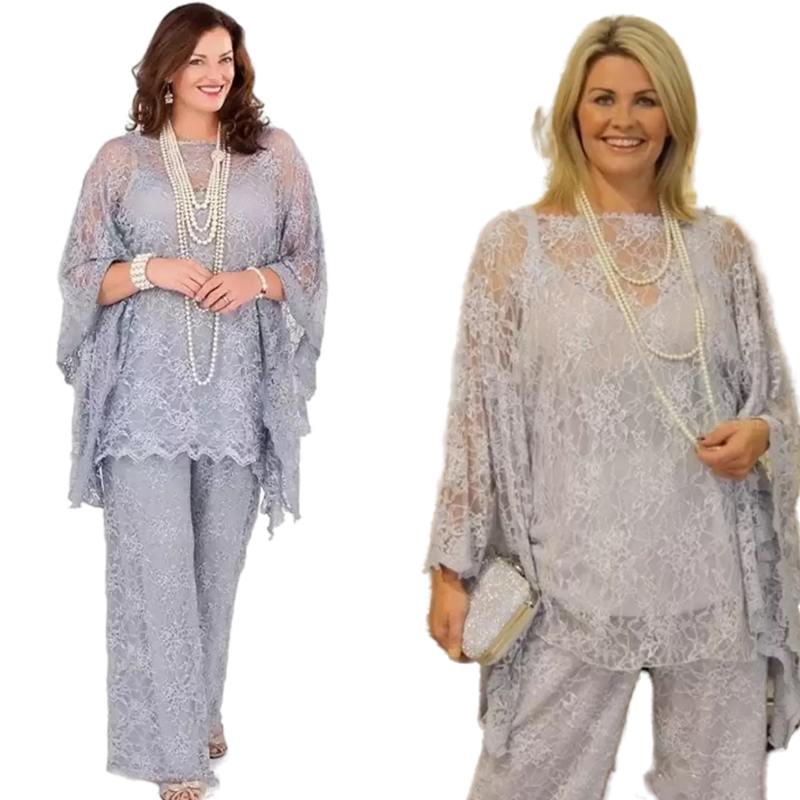 Elegant Three Pieces Mother of the Bride Pant Suits with Full Lace jacket Outfits Custom Made Long Sleeve Plus Size Wedding Guest Dress Groom Mom Prom