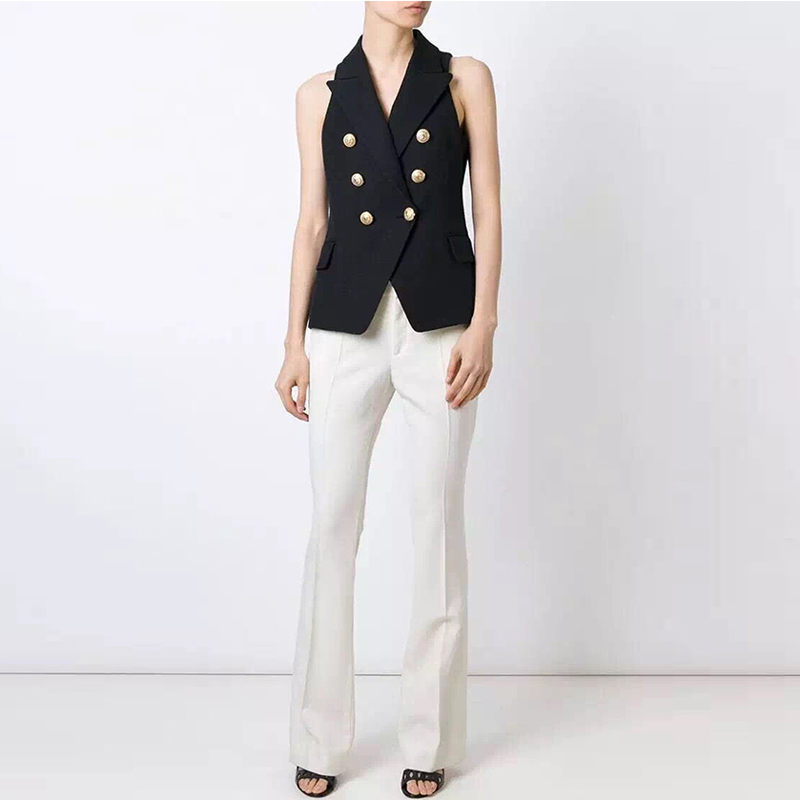 HIGH QUALITY New Fashion Career Style Women's Gold Buttons Double Breasted Vest Outerwear White/Black 201102