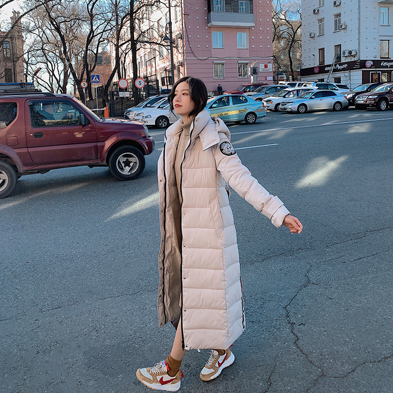 XIBUSANA Female Winter Jacket Hooded Down Padded Jacket Long Over The Knee Cotton Coats Belt Waist Slimming Parkas Outerwear 201017