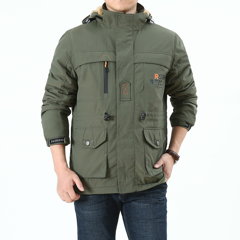 Winter Men Casual Plus Velvet Windbreaker Jacket Fashion Men Outdoor Cotton Padded Coat Winter Thick Warm Down Parka Jacket 201127
