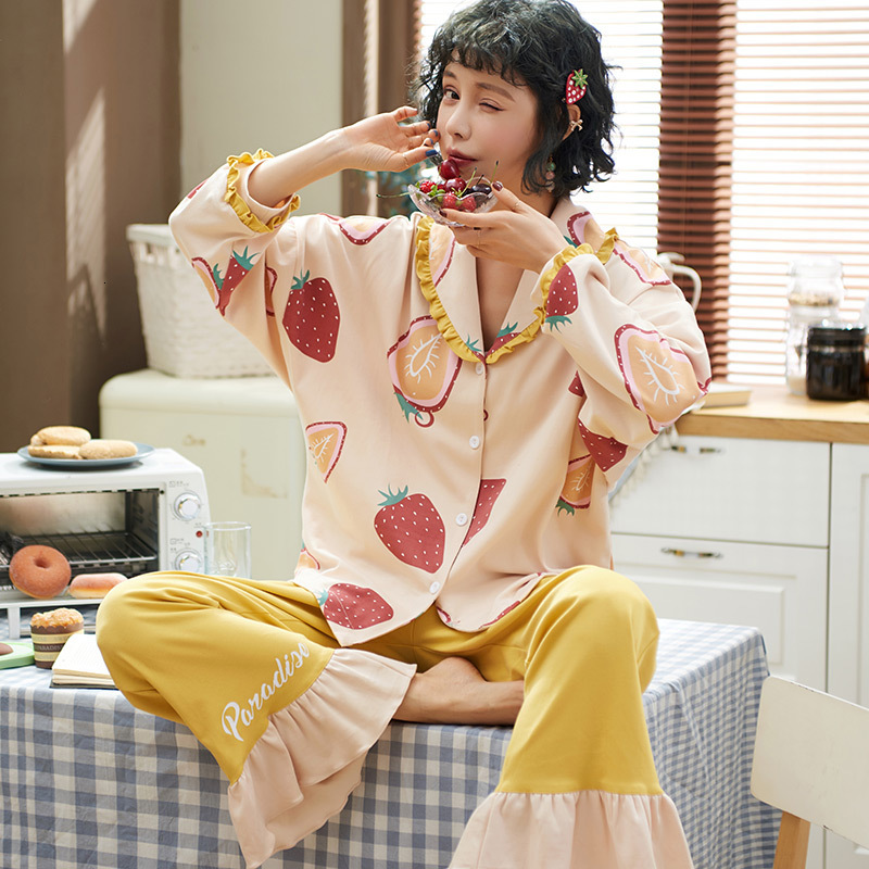 2021 New Set of Plied Plus Size Pyjamas Turn Down Collar Fruit Print Women's Pajamas Suit Ladies'homes 4u96, Brown plaid 3619
2021 New Set of Plied Plus Size Pyjamas Turn Down Collar Fruit Print Women's Pajamas Suit Ladies'homes 4u96, Brown plaid 3619