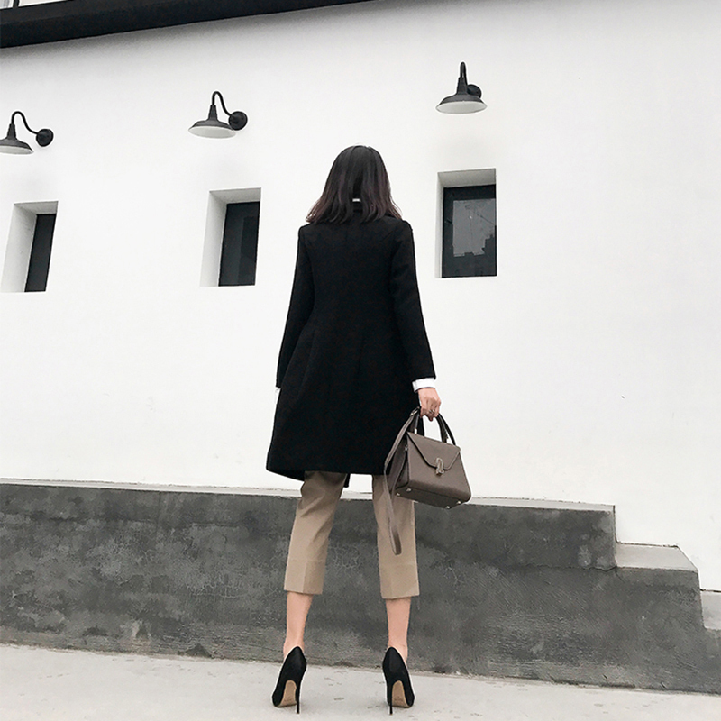 EAM Women Black Button Stitch Long Blazer Lapel Sleeve Loose Fit Jacket Fashion Spring Autumn 1W524 201114
