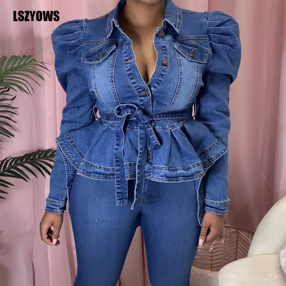 2020 Autumn Denim Women Casual Bandage Ruffle Jacket Tops Winter Long Sleeve Single Breasted Vintage Jean Coat Streetwear, Blue
2020 Autumn Denim Women Casual Bandage Ruffle Jacket Tops Winter Long Sleeve Single Breasted Vintage Jean Coat Streetwear, Blue