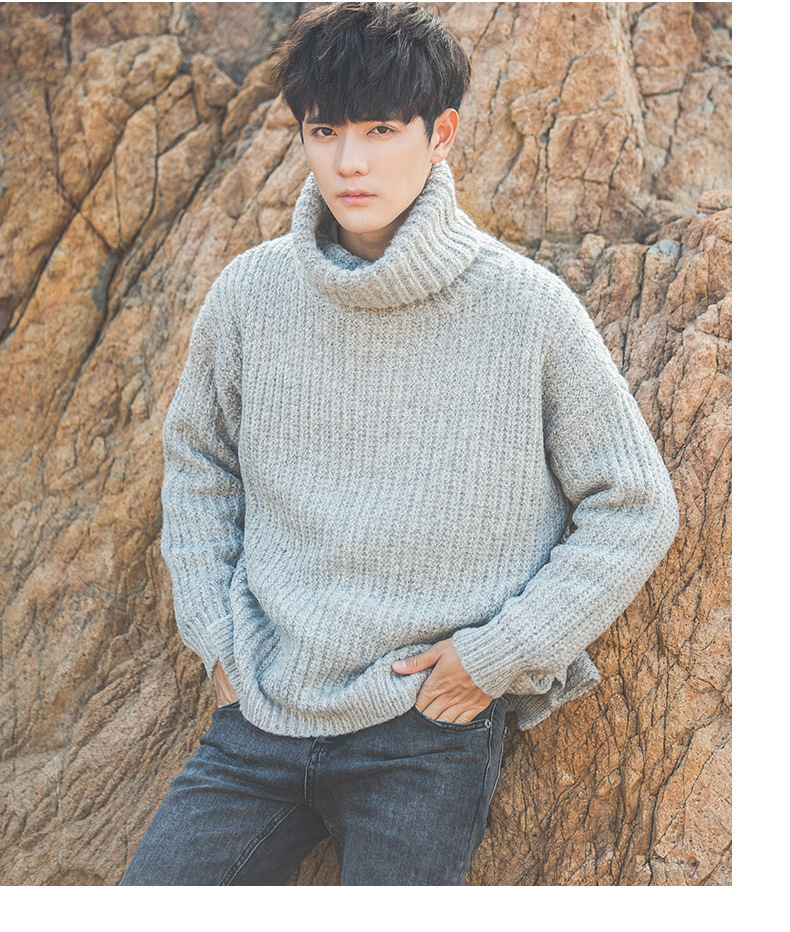 Fashion Indoor Casual Turtleneck loose Hip Hop male students winter Warm Pullovers Elastic shirts teenagers sweater 201118