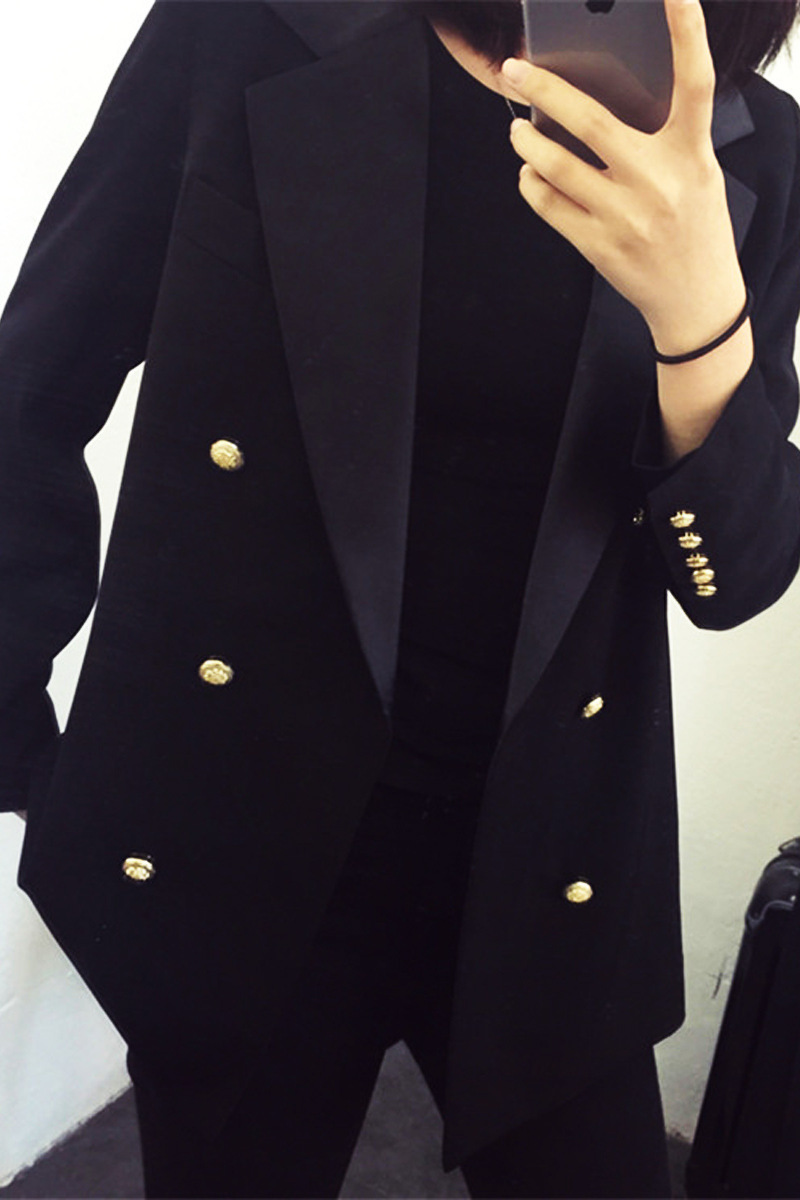 High quality professional women's suit large size Casual double-breasted temperament black ladies jacket Trendy office blazer 201102