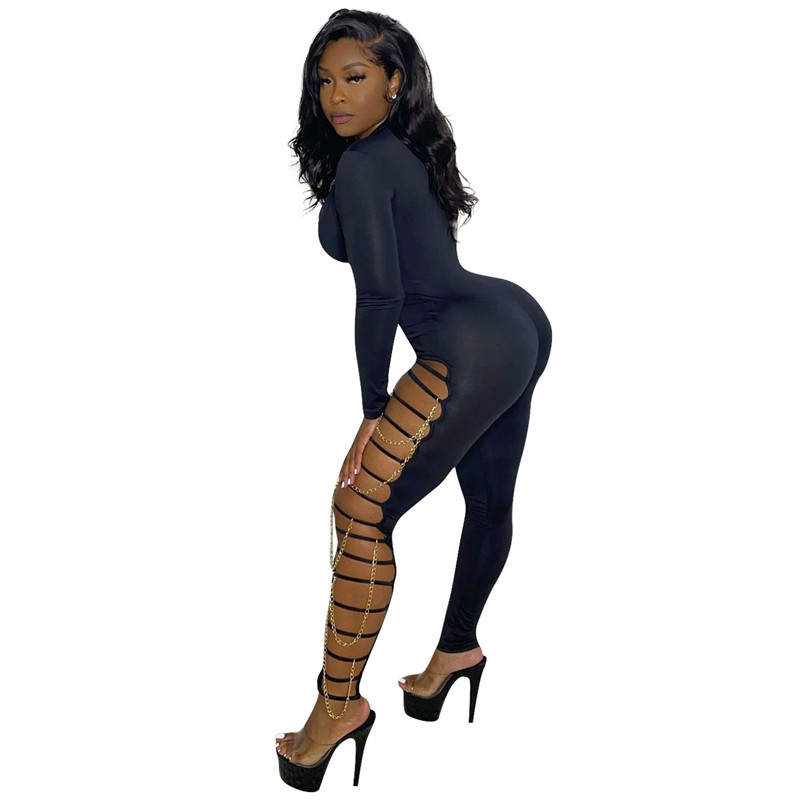 Sexy Night Club Jumpsuits for Women Hollow Out Rompers 2XL Fashion chains Bodycon Bodysuits Party see through clubwear Skinny Overalls Wholesale Items