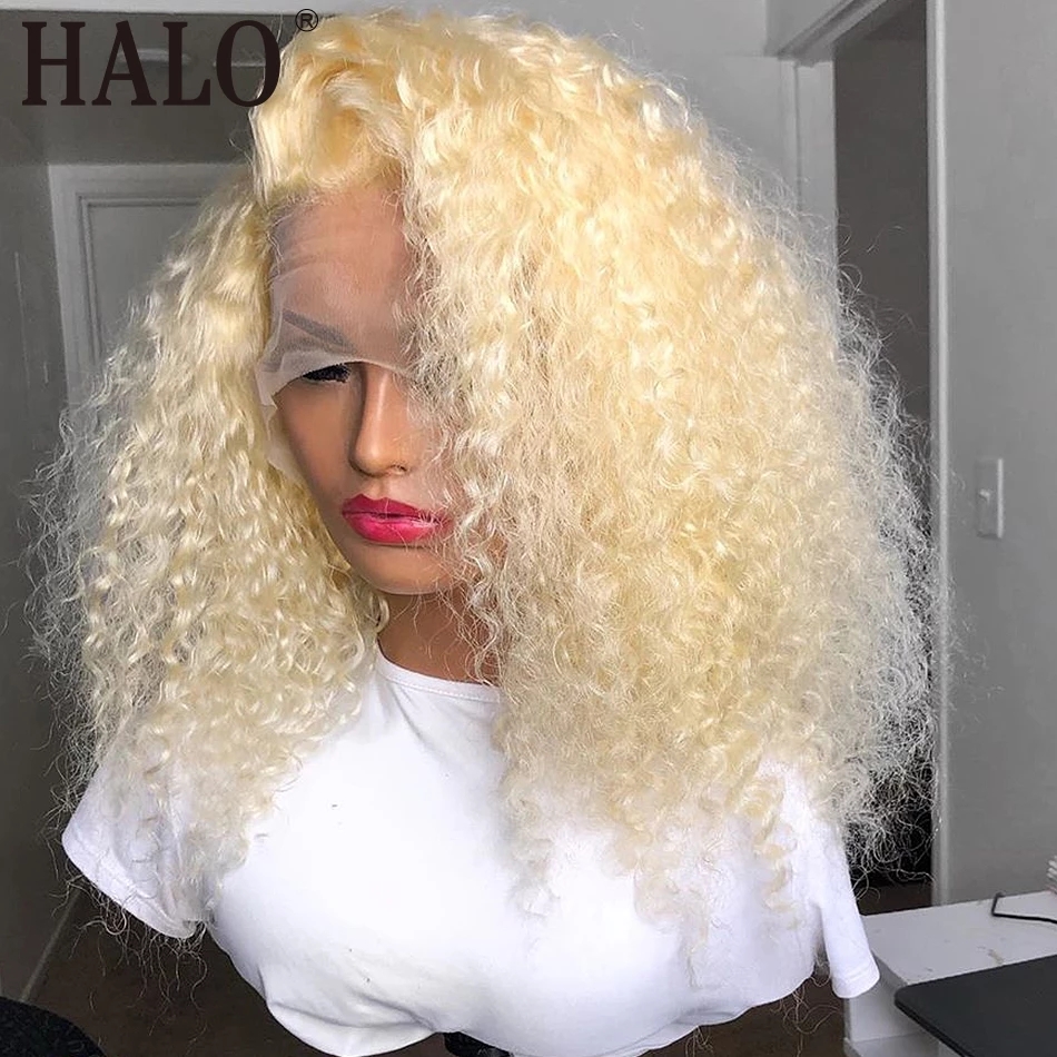 Free shipping 613 Blonde afro kinky curly synthetic Lace Front Wigs Pre Plucked Brazilian Wig For Black Women 180% Density