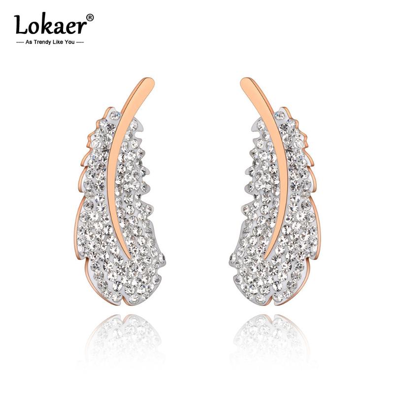 Lokaer Original Design Feather Stainless Steel Stud Earrings Rose Gold Handmade Clay White Crystals Ear Jewelry For Women E20211 
Lokaer Original Design Feather Stainless Steel Stud Earrings Rose Gold Handmade Clay White Crystals Ear Jewelry For Women E20211