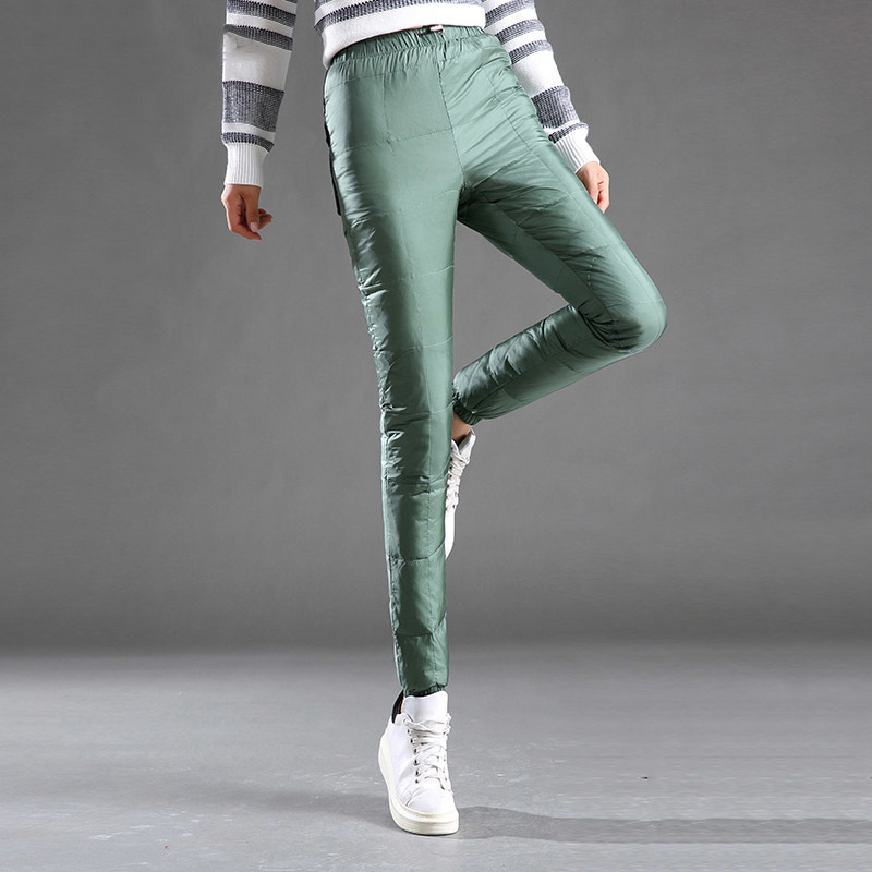 Schinteon Women Down Pants Elastic Waist Trousers Winter Snow Casual Pants Female Warm Thick S-4XL 201031