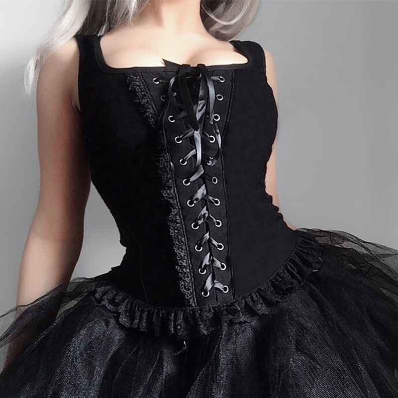 InsGoth Black Bandage Tank Tops Gothic Grunge Vintage Lace Women Tank Top Streetwear Sleeveless Sext Mesh Ruch Ruffle Tops Y200422
InsGoth Black Bandage Tank Tops Gothic Grunge Vintage Lace Women Tank Top Streetwear Sleeveless Sext Mesh Ruch Ruffle Tops Y200422