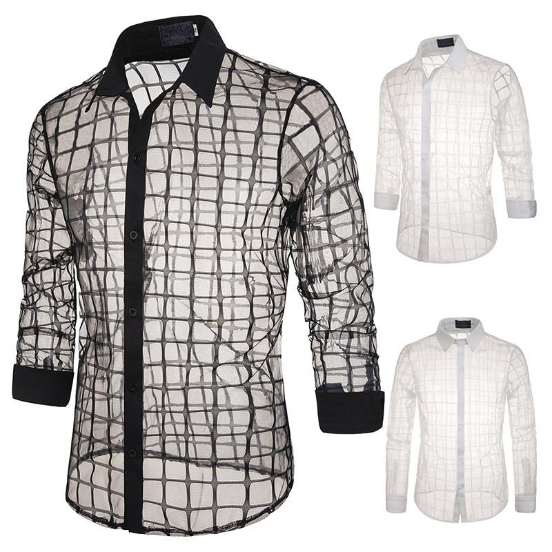 Summer Men Lace Transparent Shirts Sexy Mesh Through Plaid Dress Shirts For Male Slim Fits Long Sleeve Mens Stage Party Clothing, Black
Summer Men Lace Transparent Shirts Sexy Mesh Through Plaid Dress Shirts For Male Slim Fits Long Sleeve Mens Stage Party Clothing, Black