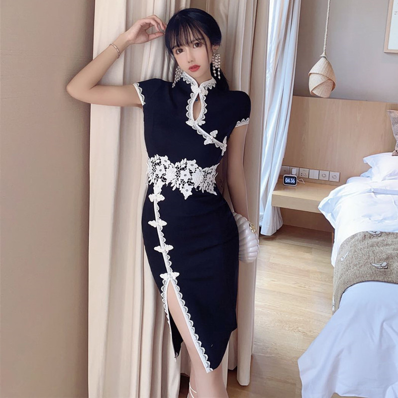 2021 New Bainha Ladies'dress Sexy Summer with Short Sleeves Cheongsam High Waist at the Height Black Knee Fine Lace Split Midi Dress GA8M
2021 New Bainha Ladies'dress Sexy Summer with Short Sleeves Cheongsam High Waist at the Height Black Knee Fine Lace Split Midi Dress GA8M