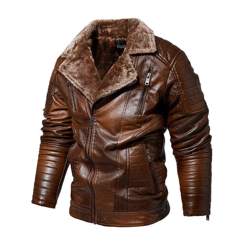Men's Autumn and Winter Men Coat Leather Jacket Motorcycle Style Male Business Casual Jackets for Men Warm Overcoat 211222