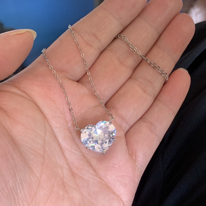 Sterg Sier Large Heart Pendant Necklace with Cubic Zirconia for Women - Wedding, Party, Valentine's Day Gift d234