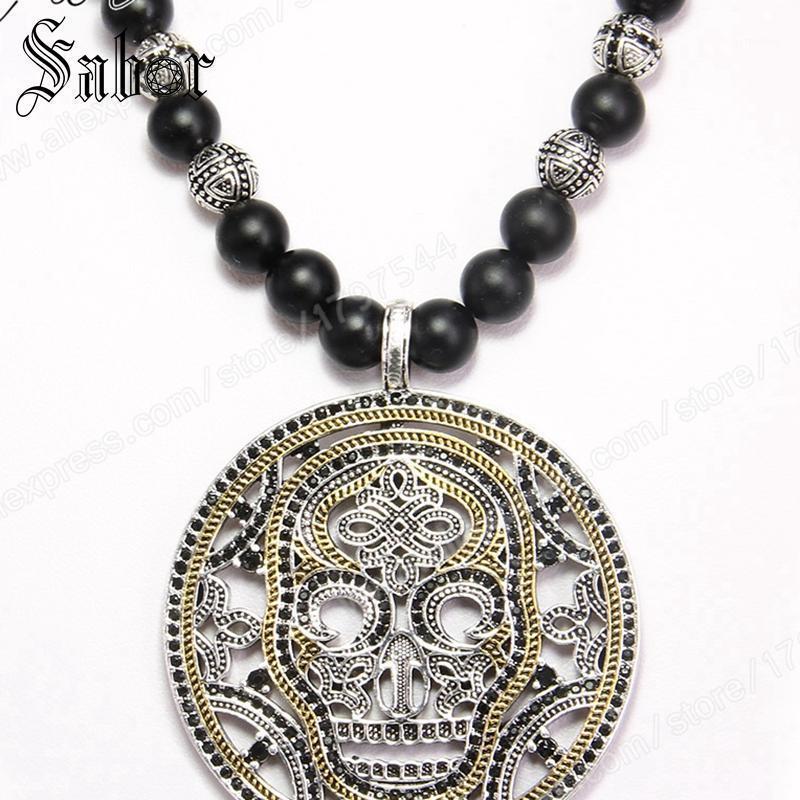 Skull Mask Disc Pendant Black Obsidian Beads Necklace Rebel Jewelry for Men NB1291
Skull Mask Disc Pendant Black Obsidian Beads Necklace Rebel Jewelry for Men NB1291