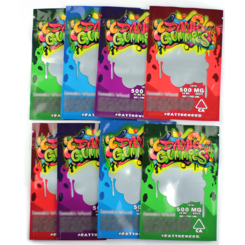 Empty Dank Gummies Mylar Bag Edibles Retail Zip Lock Packaging Worms 500MG Bears Cubes Gummy for Dry Herb Flower
Empty Dank Gummies Mylar Bag Edibles Retail Zip Lock Packaging Worms 500MG Bears Cubes Gummy for Dry Herb Flower