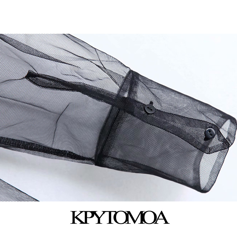 Vintage Sexy Transparent Oversized Long Style Mesh Blouses Women 2020 Fashion Long Sleeve See Through Female Shirts Chi Tops T200321