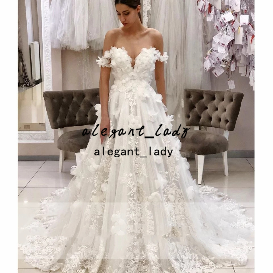 Sweetheart Sexy beach Bridal Dresses 2022 handmade 3D floral Princess boho Wedding Gowns Off the Shoulder Vestidos de Boda