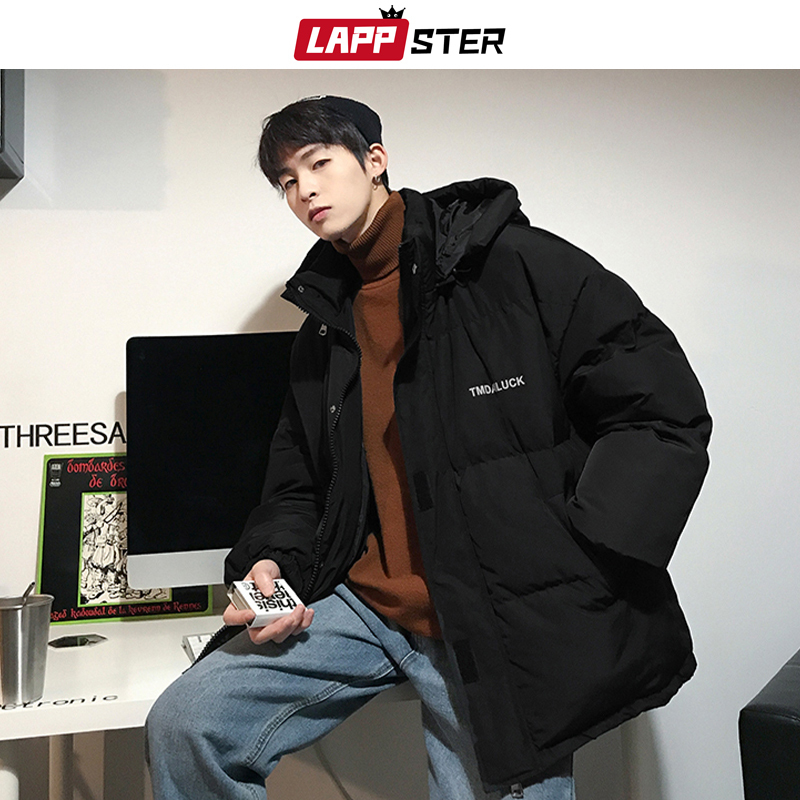 LAPPSTER Men Black Streetwear Bubble Coat Winter Jackets Mens Korean Hooded Puffer Jacket Coats Male Harajuku Hip Hop Parka 201123