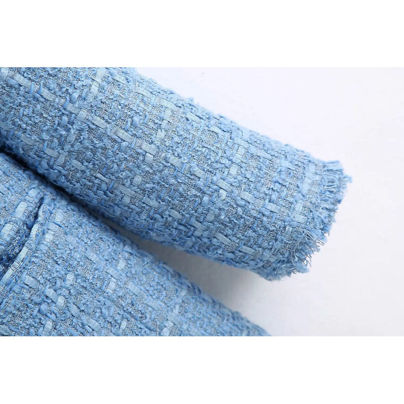 Stylish Chic Blue Jewelry Double Breasted Tweed Jacket Fashion Women Elegant Turn-down Collar Coat Female Chic Outerwear 201109