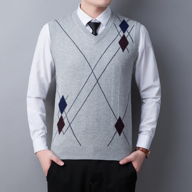 Man Cashmere Sweater Autumn Spring Casual Argyle Patterns Sweaters Vest Male Sleeveless Knit Tops Pullovers1