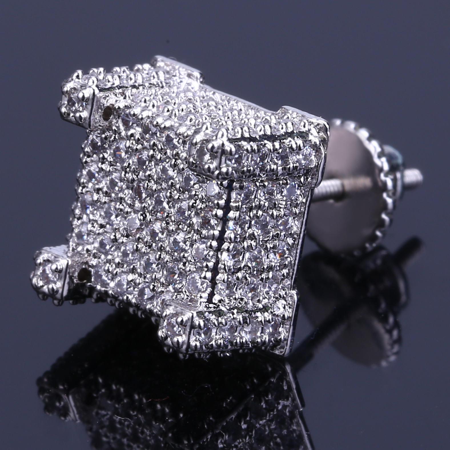 Hip Hop Iced Out 14k Gold Plated Stud Square Micro-mosaic Zircon Earrings for Men Women Party Gifts Free shipping