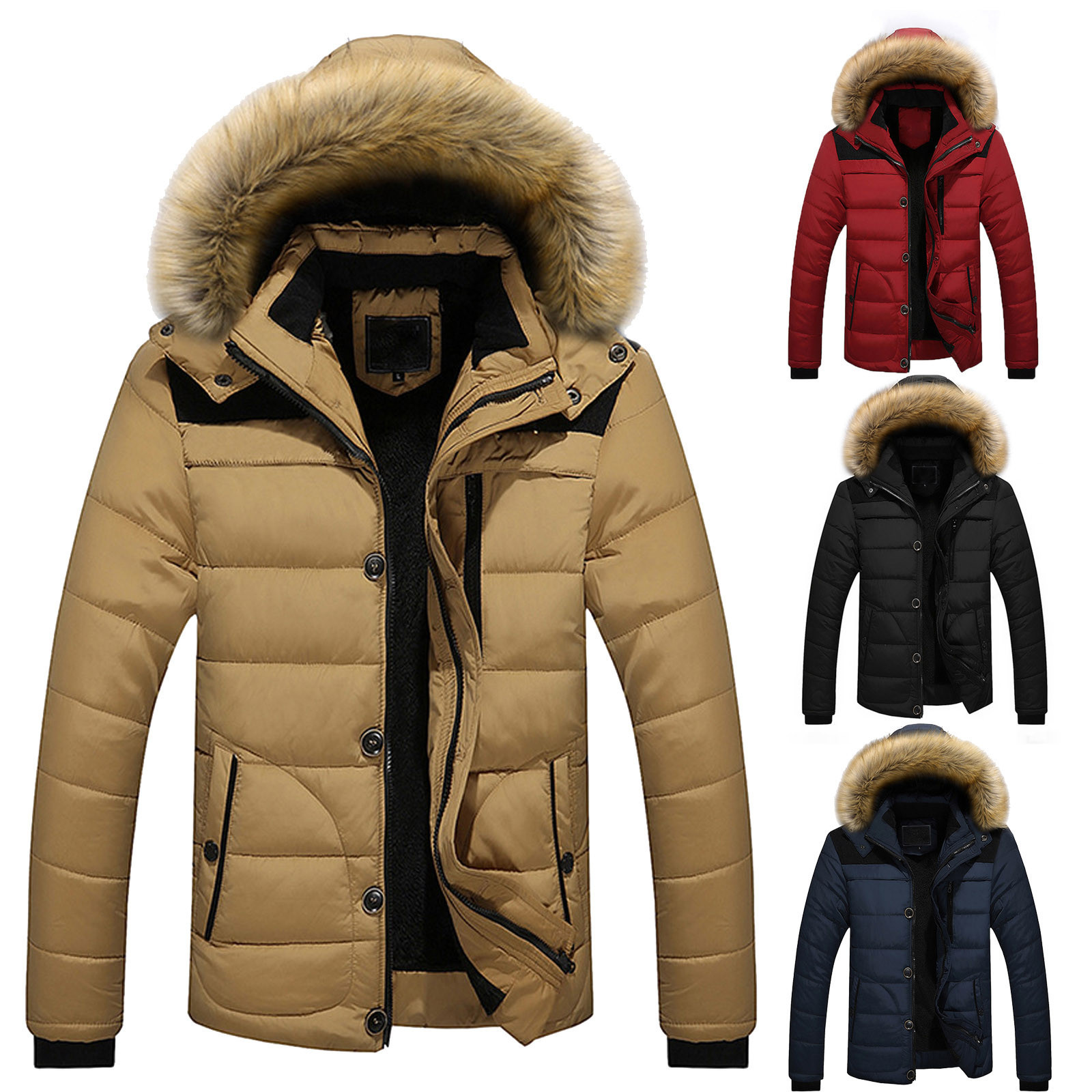 Men Outdoor Warm Winter Thick Jacket Hooded Coat Jacket With Zipper Pocket Daily Wear Hiking Coat Winter Thick Warm Coats 201217