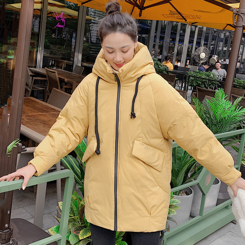 women Korean style solid long parkas stand collar hooded arrival winter jacket outwear casual thick warm ladies coats Y201006