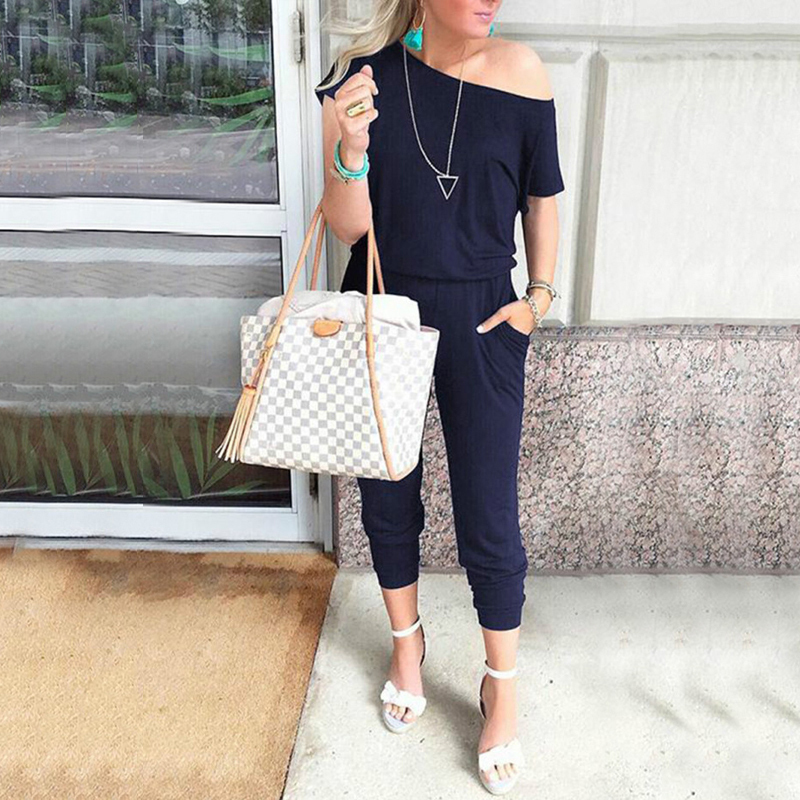 Spring summer jumpsuits women slash neck Bodysuits solid pockets jump suit new Beam feet streetwear ladies Bandage rompers T200509