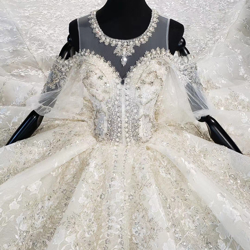 Jewel Neck Ball Gown Wedding Dresses 2M Sweep Train Rhies Beaded Bridal Gowns Appliqued Sequins Robe De Mariee 2XS to 4XL