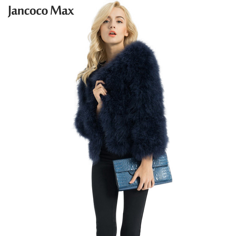 Women Fashion Fur Coats Winter Real Ostrich Fur Jackets Natural Turkey Feather Fluffy Outerwear Lady S1002 201209