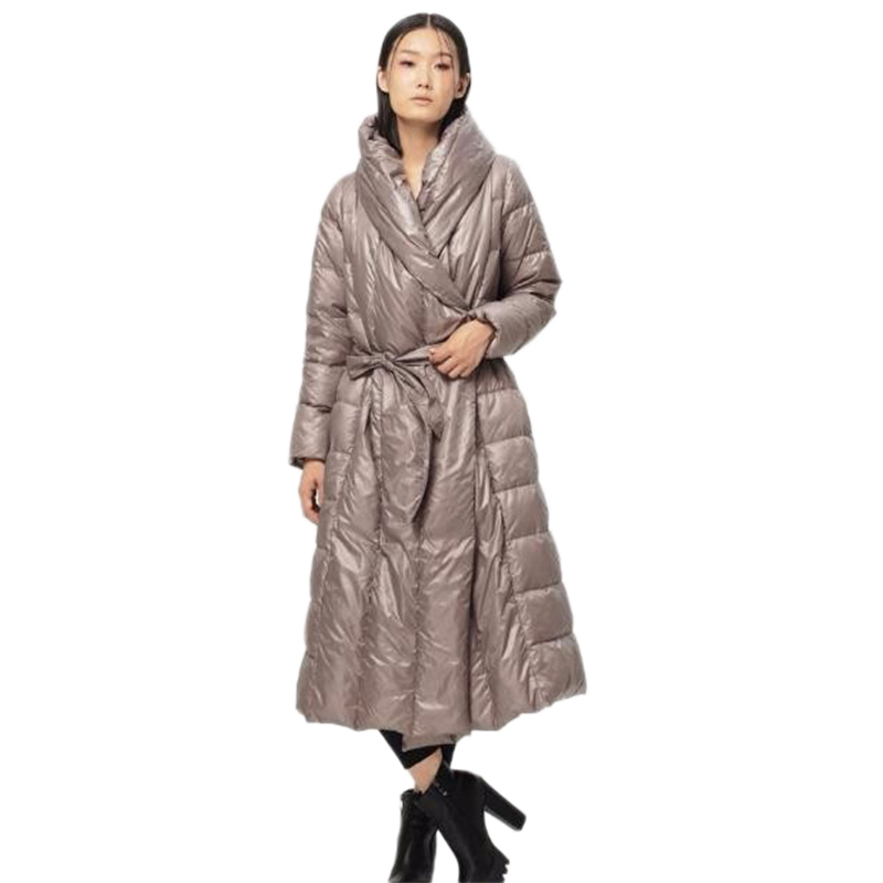 2020 winter new women's 90% white duck down novel style light ultra-long down jacket large size S- LJ201127