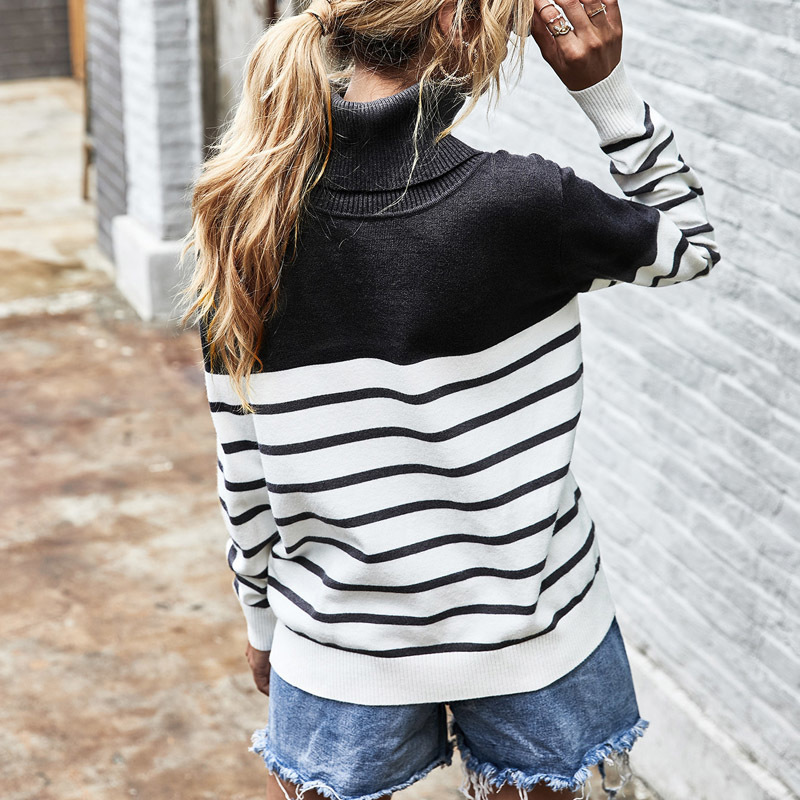 Winter Striped Turtleneck Sweater Women Fall Long Sleeved Kintted Woman Sweaters Warm Pull Femme Casual Jersey Mujer 201130