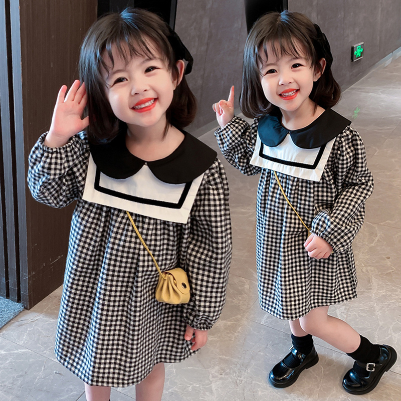 Toddler Girls Dress Plaid Pattern Party Casual Style Kids es Spring Autumn Clothing 220309