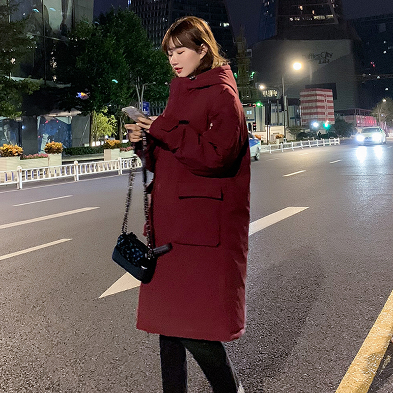 Women's Winter Jackets X-long Winter Coat For Women Hooded Korea Style Thick Solid Plus Size Big Pocket Loose Parkas Female 201214