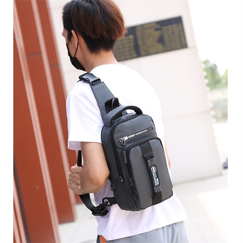Work Crossbody Bags Men USB Charging Pack Short Trip Messengers Chest Water Repellent Shoulder Bag Male Y201224