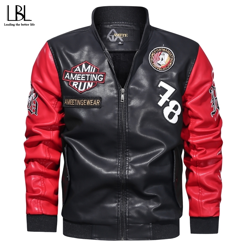 Men's Leather Jacket Winter Autumn Casual Fashion Stand Collar Motorcycle Jacket Men High Quality Fleece PU Leather Coats 201120