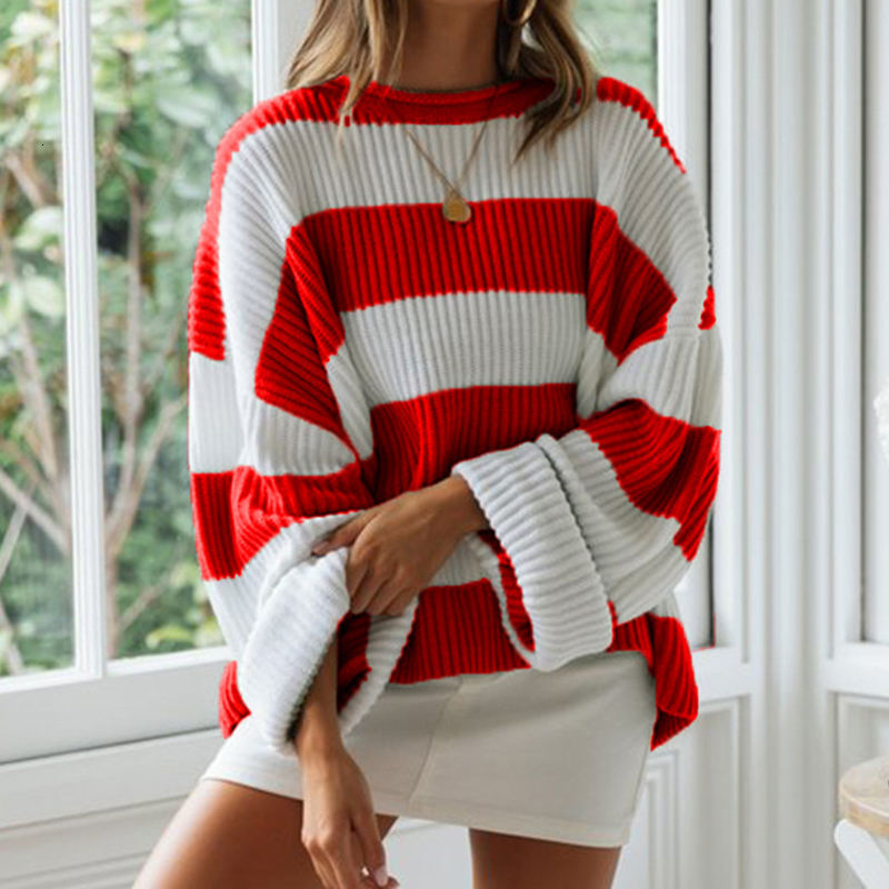 Women's Winter Sweater Stripes Pullover Long Sleeve O-Neck Curling Loose Ladies Sweaters Autumn New Womens Jumpers 201023