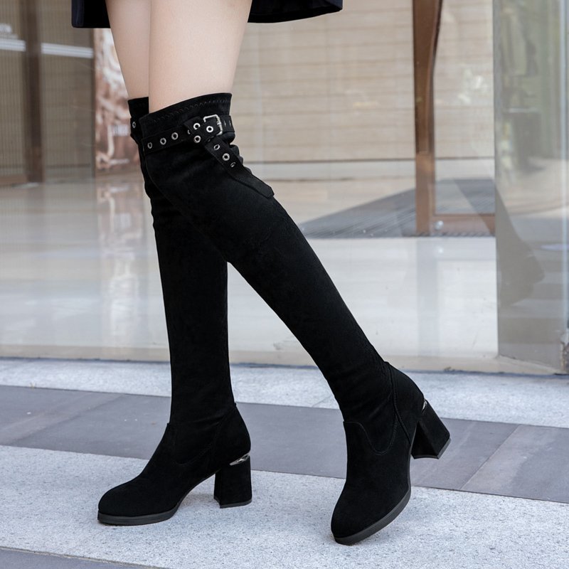 Top fashion high-heeled buckle on the knee Women's black autumn Stretch thigh high woman long boots mujer 2020
Top fashion high-heeled buckle on the knee Women's black autumn Stretch thigh high woman long boots mujer 2020